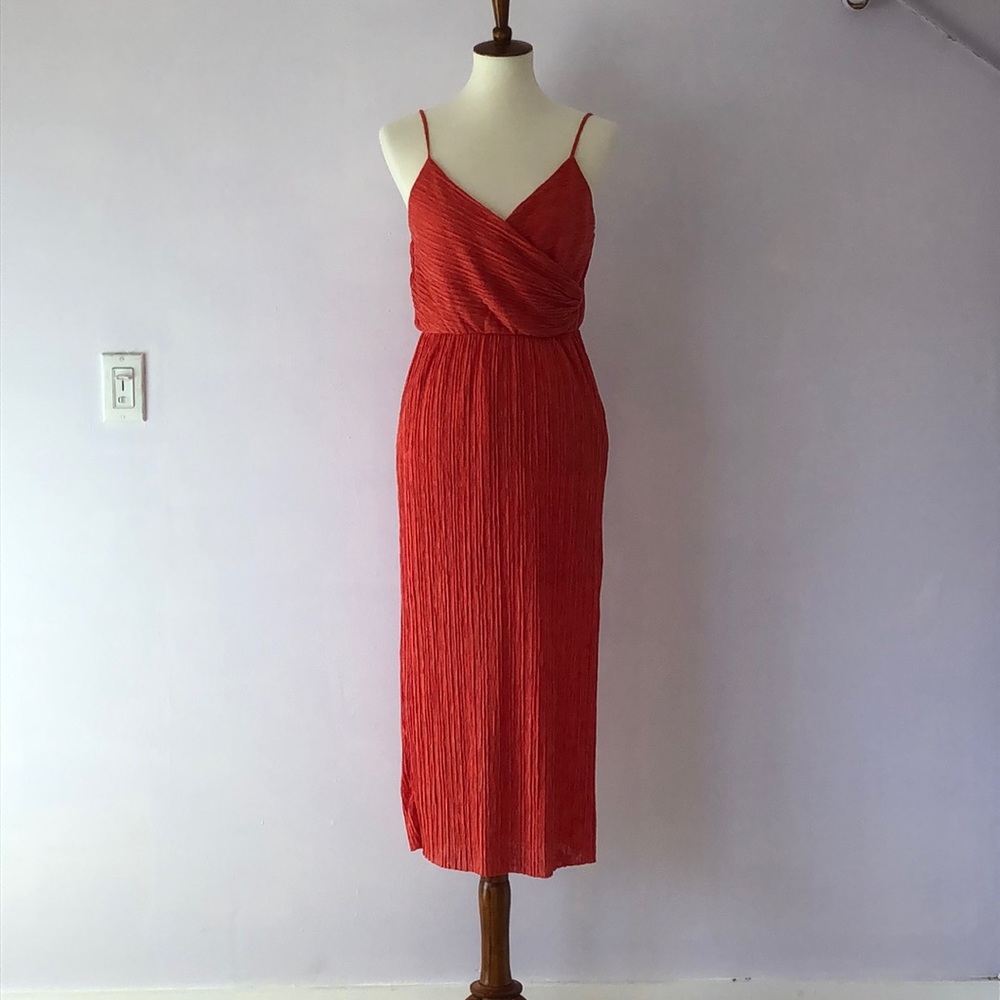 Burnt Orange Crepe Midi Dress